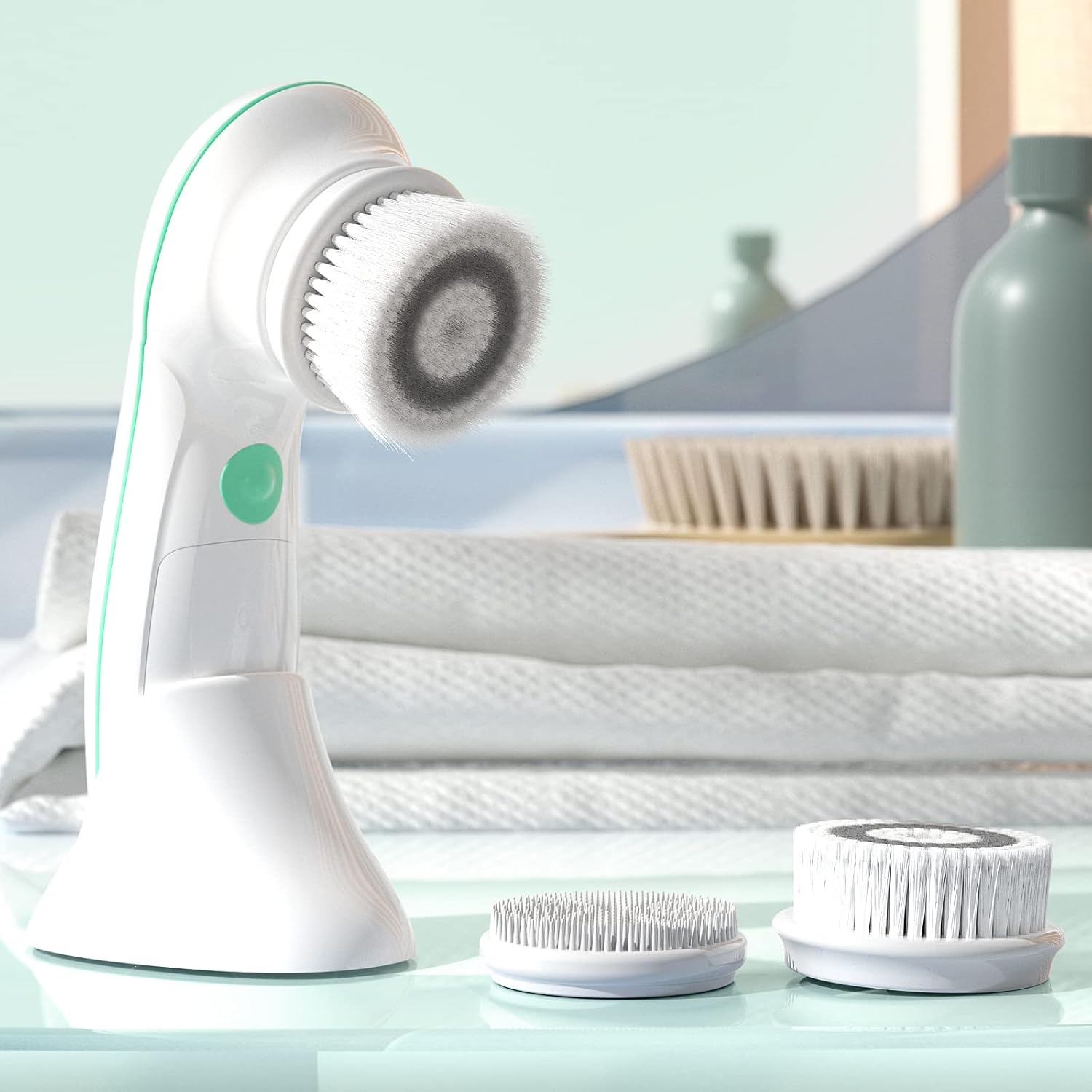 Brosse Nettoyante Visage Electrique, TOUCHBeauty Appareil de Nettoyage Visage avec 3 Têtes et 2 Réglages de Vitesse,Nettoyage en Profondeur/Exfoliation/Massage AG-0759D(Blanc)