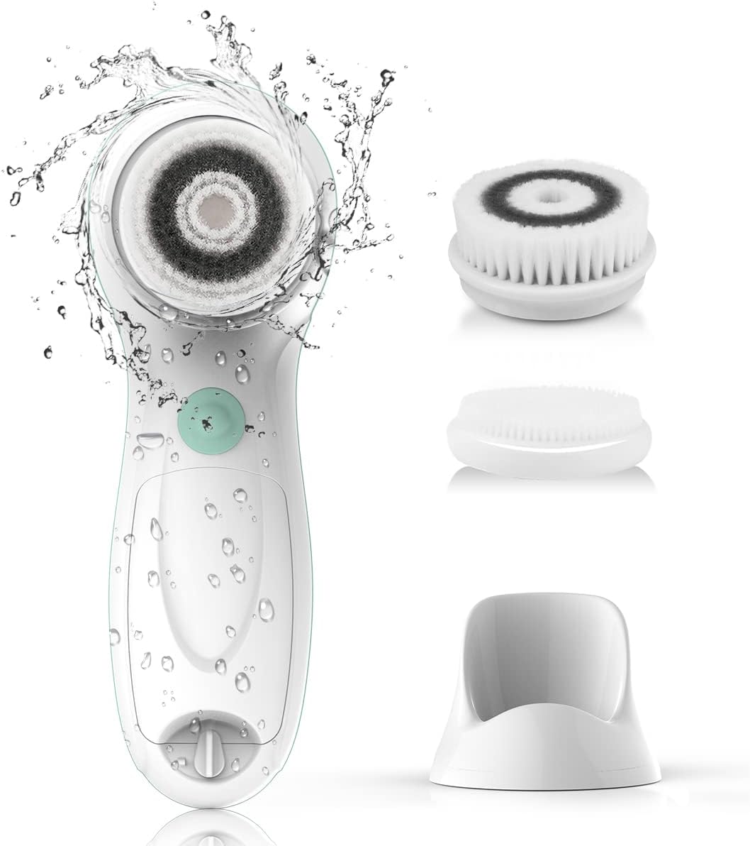Brosse Nettoyante Visage Electrique, TOUCHBeauty Appareil de Nettoyage Visage avec 3 Têtes et 2 Réglages de Vitesse,Nettoyage en Profondeur/Exfoliation/Massage AG-0759D(Blanc)
