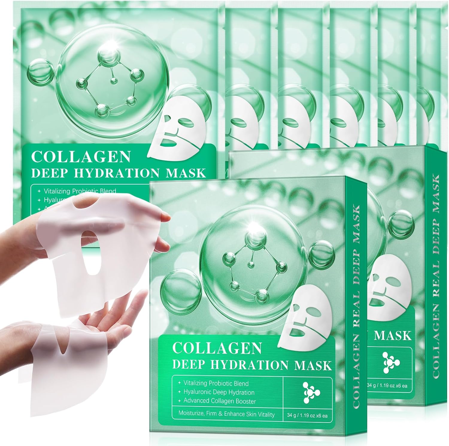Bio Collagène Lot De 6 Masques De Nuit Intensifs Au Collagène Avec Booster De Collagène Avancé, Favorise La Vitalité Et L'Élasticité De La Peau
