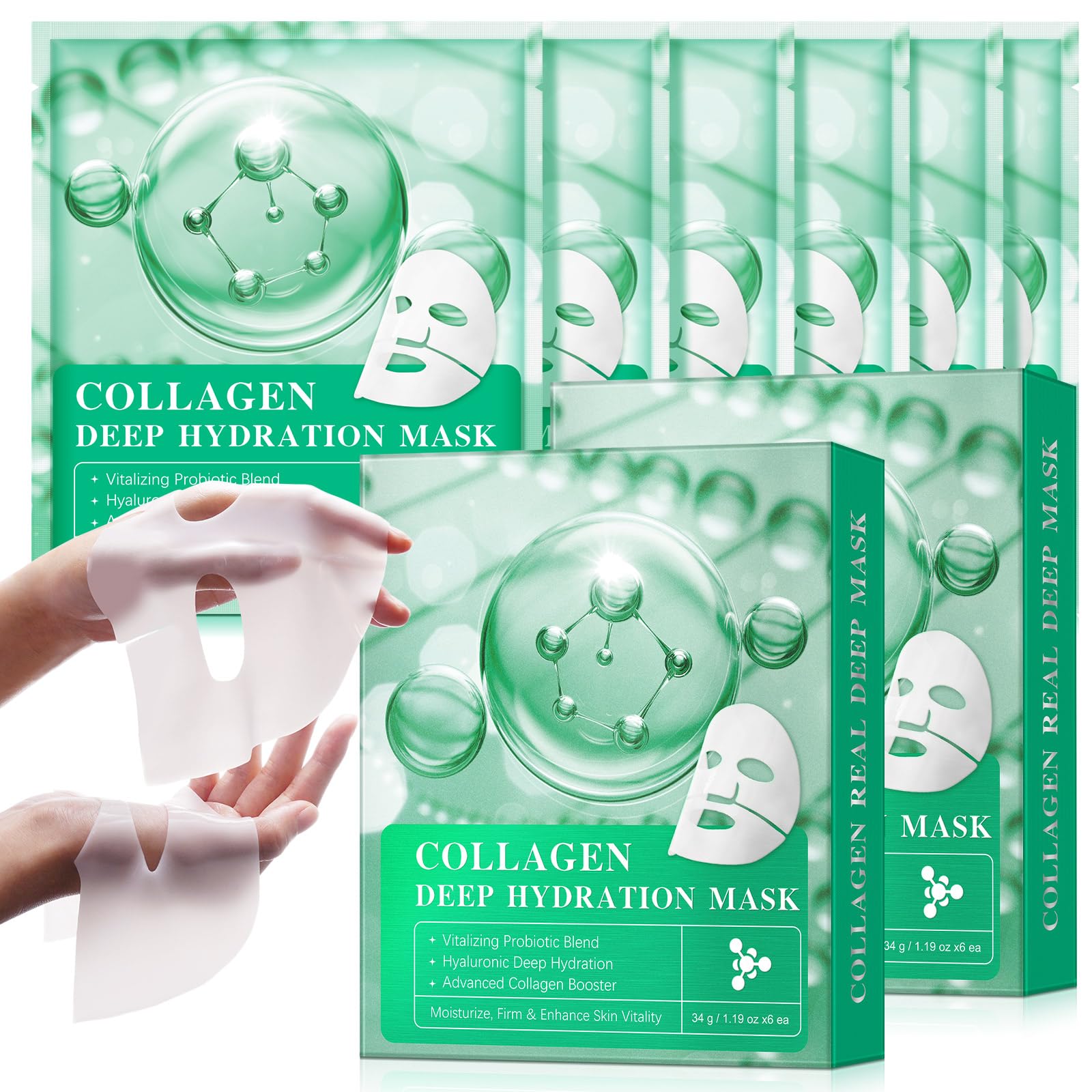 Bio Collagène Lot De 6 Masques De Nuit Intensifs Au Collagène Avec Booster De Collagène Avancé, Favorise La Vitalité Et L'Élasticité De La Peau