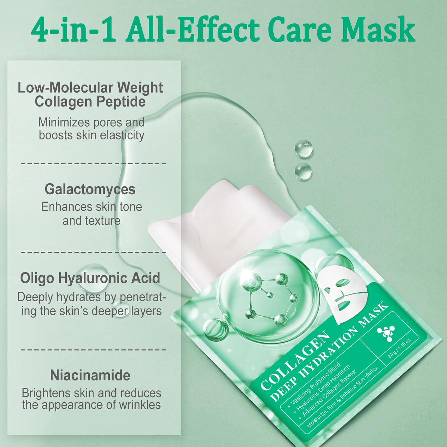 Bio Collagène Lot De 6 Masques De Nuit Intensifs Au Collagène Avec Booster De Collagène Avancé, Favorise La Vitalité Et L'Élasticité De La Peau