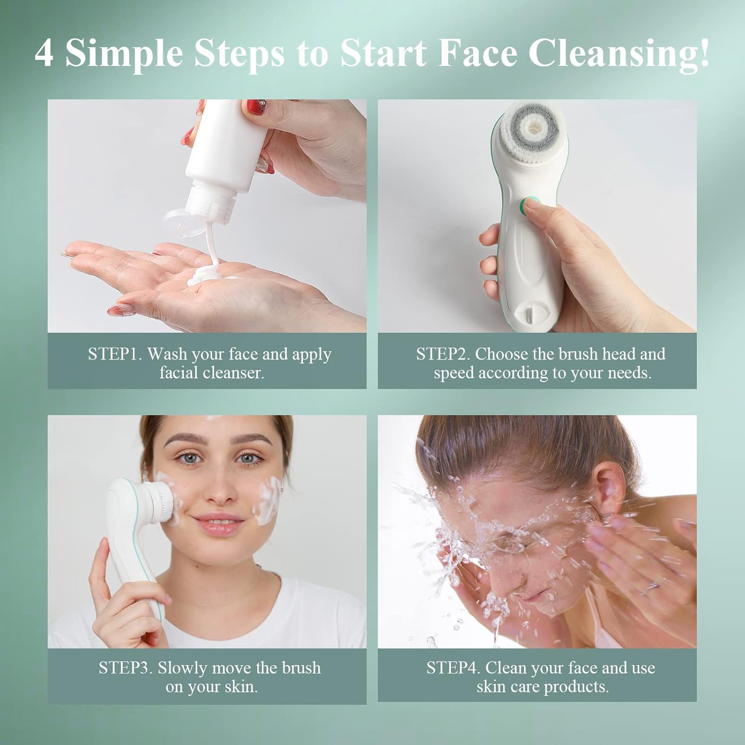 Brosse Nettoyante Visage Electrique, TOUCHBeauty Appareil de Nettoyage Visage avec 3 Têtes et 2 Réglages de Vitesse,Nettoyage en Profondeur/Exfoliation/Massage AG-0759D(Blanc)